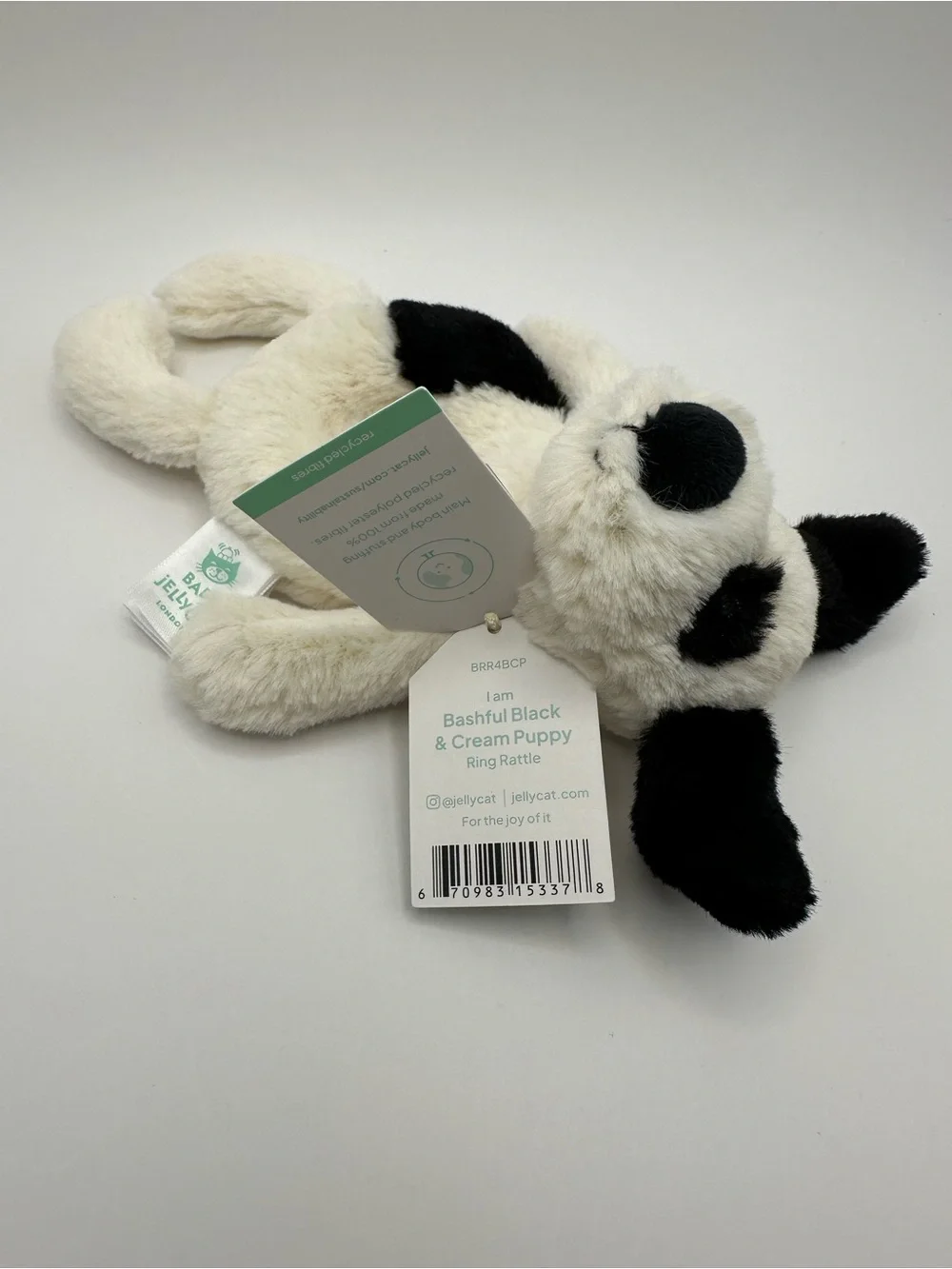 NWT Jellycat Black and White Plush Puppy Teething Ring Toy